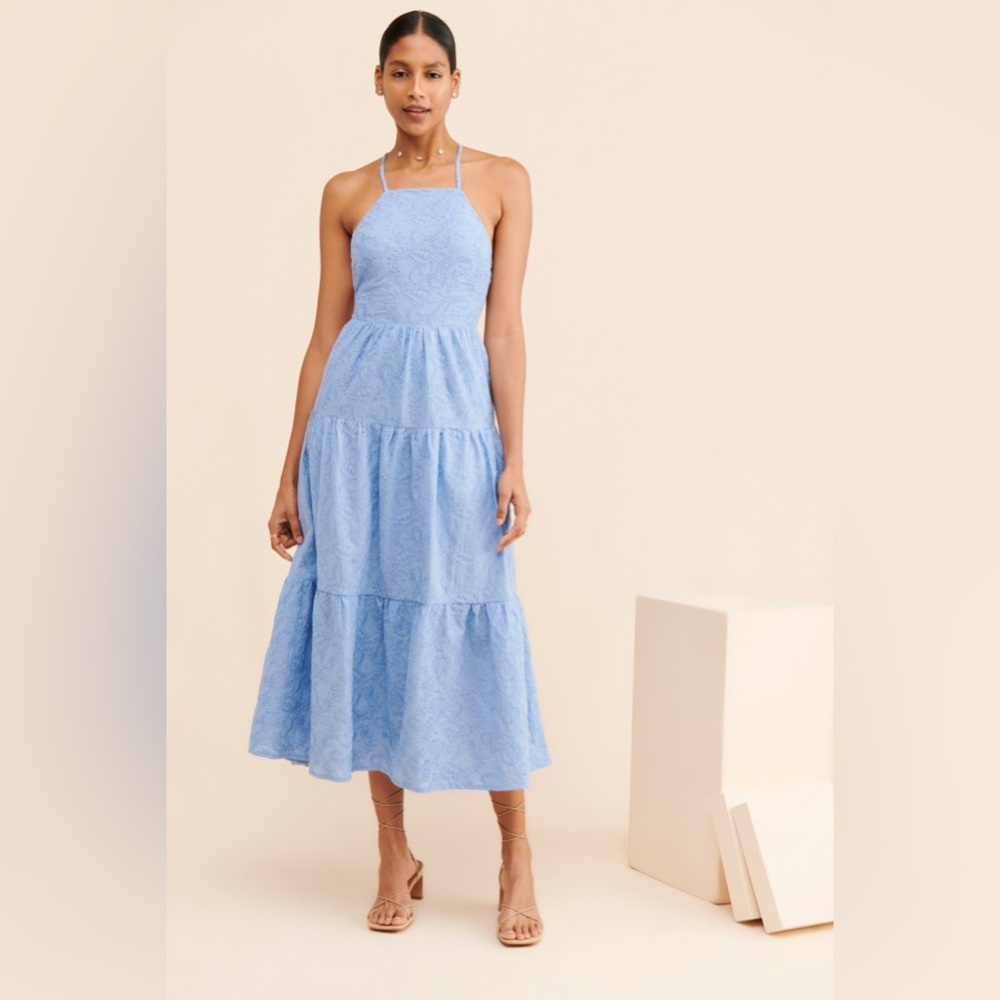 MINKPINK Geneva Midi Dress Blue Lace Up Back